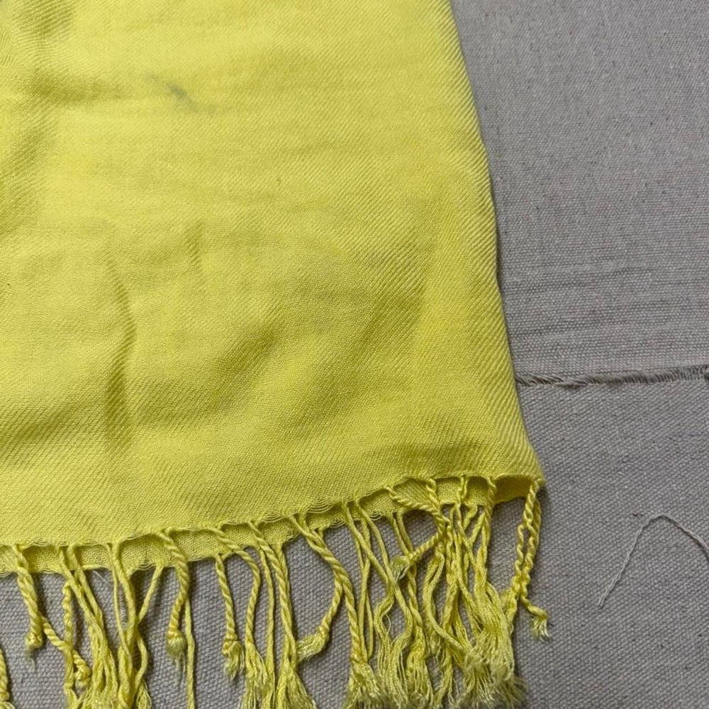 Pashmina Scarf Silk Blend Wrap Fringed Solid Yellow OS Fair
